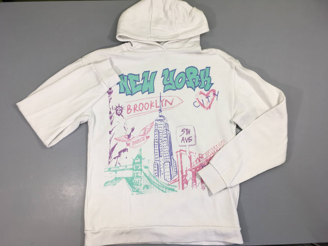 Sweat à capuche blanc New York-Bouloché, moins cher chez Petit Kiwi