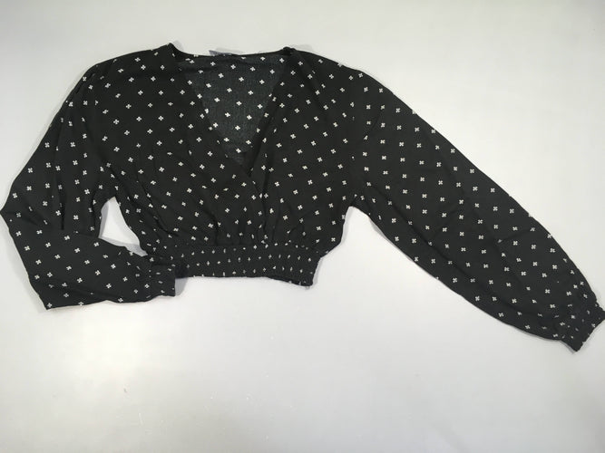 Blouse cropped noire motifs blancs, moins cher chez Petit Kiwi