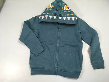 Sweat à capuche zippé bleu canard capuche dinosaure
