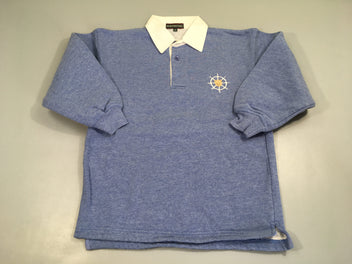 Polo m.l épais bleu clair chiné broderies ours, légèrement bouloché