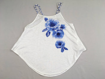 T-shirt fines bretelles blanc flammé fleurs bleues