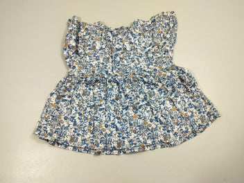 Robe m.c bleu clair à fines fleurs bleues blanches, brunes 100% coton