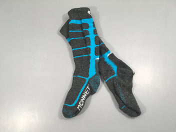Chaussettes gris/turquoises, 33-34 laine merinos