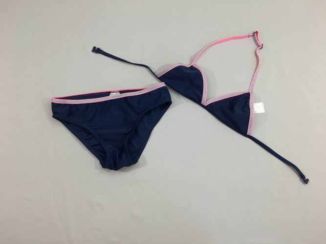 Bikini bleu foncé élastique rose/argenté, moins cher chez Petit Kiwi