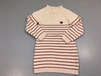 Robe pull m.l beige rayé rouge coeur sequins, 8% laine