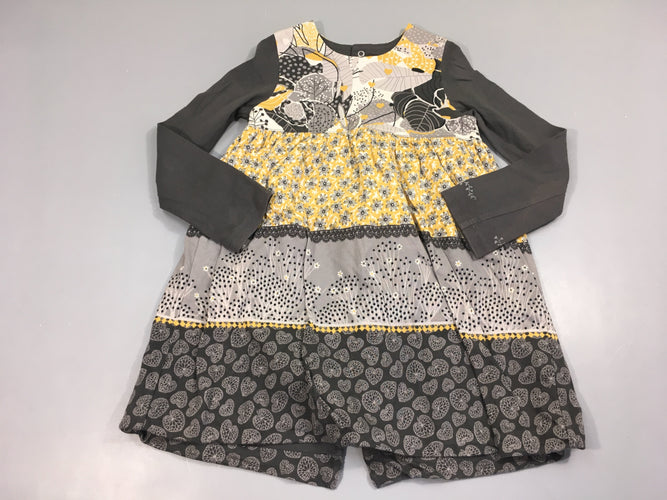 Robe m.l jersey grise motifs fleurs jaune/blanc, moins cher chez Petit Kiwi