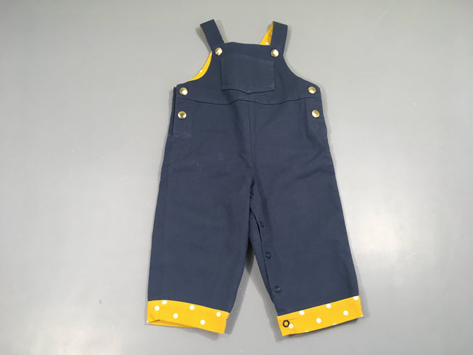 Etat neuf salopette bleu foncé revers jaune pois, moins cher chez Petit Kiwi