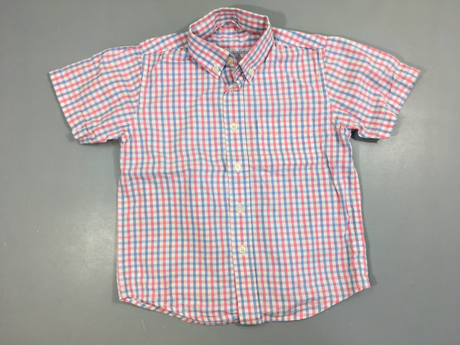 Chemise m.c blanche à carreaux bleu rose, moins cher chez Petit Kiwi