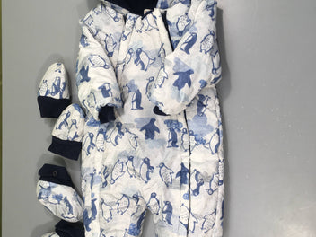 Combi pilote gris clair pingouins à capuche doublé velours, mains et pieds amovibles
