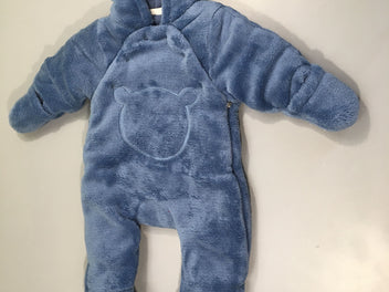 Combi pilote veloudoux bleu ours à capuche