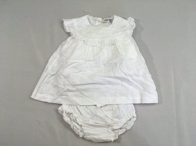NEUF Robe m.c blanche broderies + culotte, moins cher chez Petit Kiwi