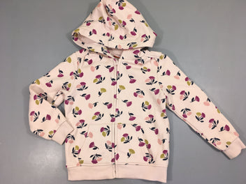 Sweat zippé à capuche rose pâle fleuri-Légèrement bouloché