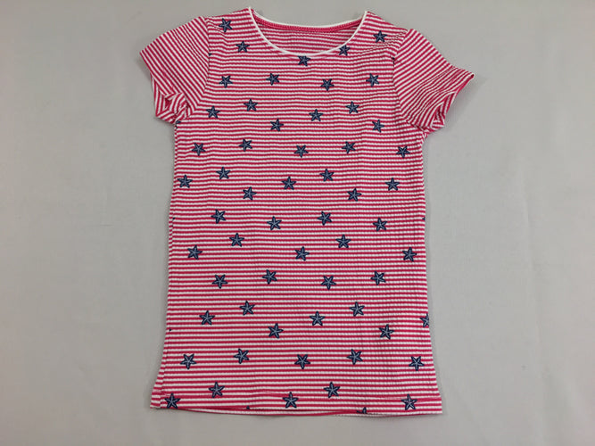 T-shirt m.c anti-Uv blanc rayé rose étoiles de mer, moins cher chez Petit Kiwi