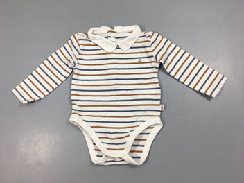 Body m.l blanc rayé bleu/brun col