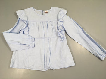 Blouse m.l blanche ligné bleu fil irisé froufrous