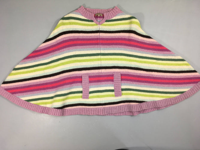 Poncho rayé multicolore, 100% laine d'agneau TU, moins cher chez Petit Kiwi