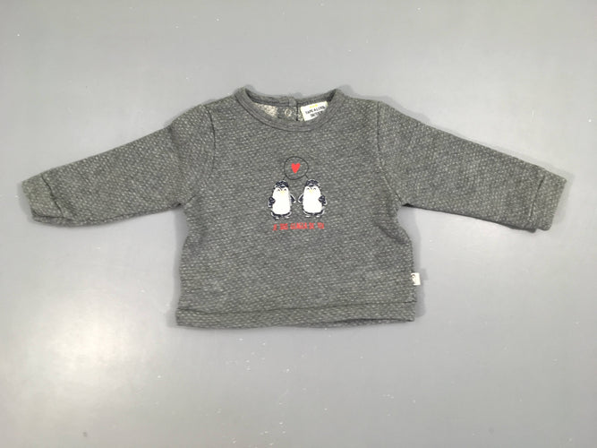 Sweat léger gris pingouins, moins cher chez Petit Kiwi