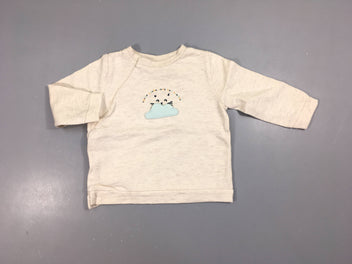 Sweat léger beige flammé chat nuage, légèrement bouloché