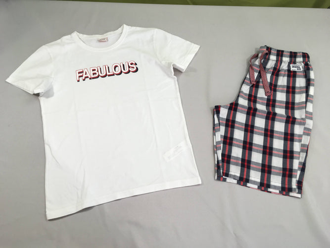 Pyjashort 2pcs jersey blanc "Fabulous" + Short à carreaux blanc/rouge/noir, moins cher chez Petit Kiwi
