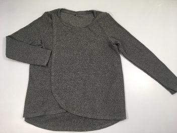 Pull d'allaitement léger gris foncé côtelé, légèrement bouloché