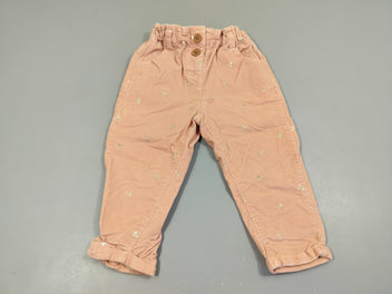 Pantalon chino velours côtelé rose clair, étoiles dorées 98% coton 2% élasthanne