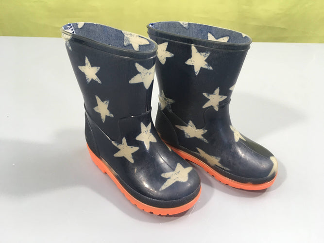 Bottes de pluie bleues étoiles semelles orange flash, moins cher chez Petit Kiwi