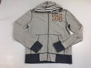 Sweat zippéà capuche bleu marine rayé blanc 54, un peu bouloché