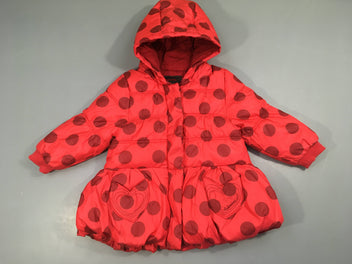 Doudoune longue zippée rouge pois à capuche