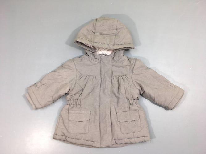 Veste ouatinée zippée taupe à capuche, moins cher chez Petit Kiwi