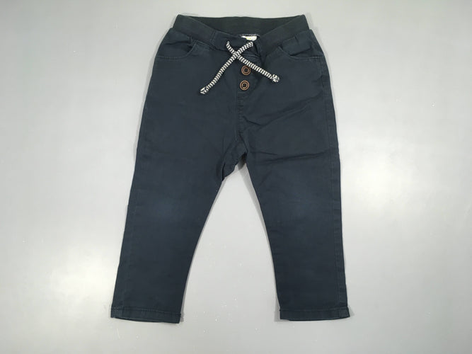 Pantalon taille et chevilles élastiques bleu foncé boutons, moins cher chez Petit Kiwi
