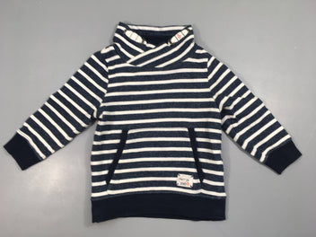 Sweat bleu foncé rayé blanc col châle