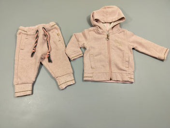 Ensemble sweat zippé à capuche rose clair avec fils dorés + Pantalon assorti