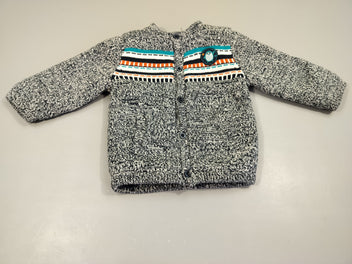 Gilet bleu marine chiné blanc motifs colorés, pinguoin , intérieur polar 60% coton 40% à carreauxylique Intérieur 100% coton
