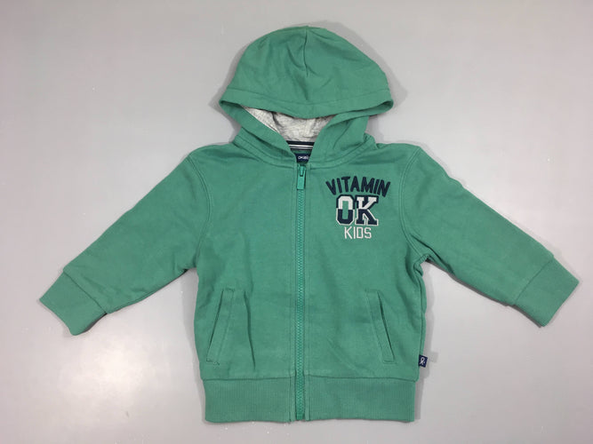 Sweat zippé à capuche vert OK, moins cher chez Petit Kiwi