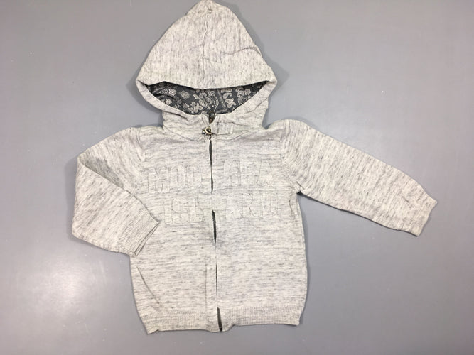 Pull zippé à capuche gris chiné Moo, moins cher chez Petit Kiwi