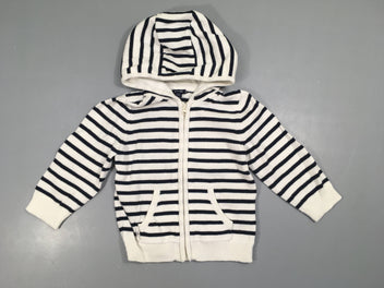Gilet zippé à capuche blanc rayé bleu foncé