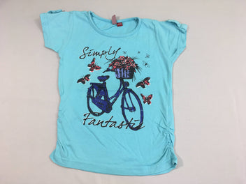T-shirt m.c bleu clair vélo papillons strass