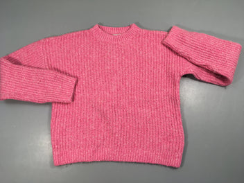 Pull rose mailles côtes fil métalisé argenté