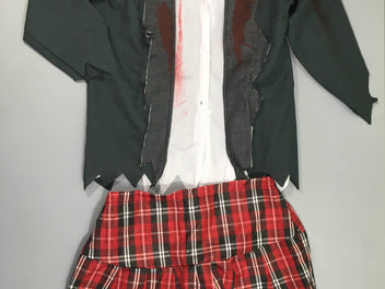 Déguisement Halloween Chemise grise-blanche + Jupe à carreaux rouge-blanc-noir