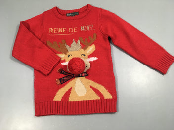 Pull de Noël rouge pompon nez renne Légèrement bouloché