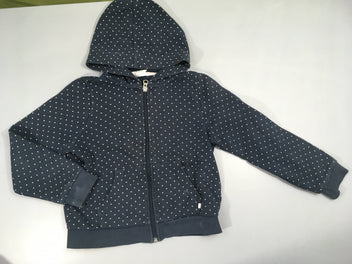 Sweat zippé à capuche bleu foncé pois blanc-Bas manches à relaver
