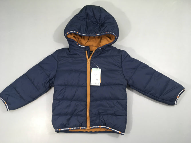 Neuf-Doudoune à capuche bleu foncé doublée polar ocre, moins cher chez Petit Kiwi