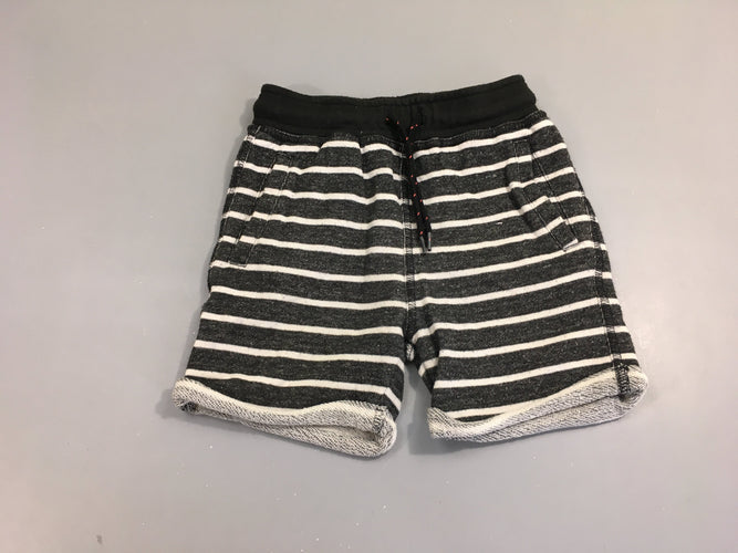 Bermuda molleton gris foncé rayé blanc, bouloché, moins cher chez Petit Kiwi