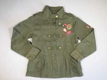Veste légère vert chasse - fleurs bordées et floquées