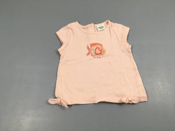 T-shirt m.c rose clair texturé poisson avec sequins , petits noeuds aux épaules et sur le dessous