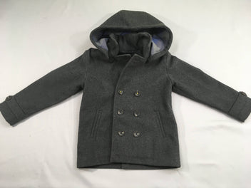 Veste style tweed gris foncé à capuche amovible, 10% laine