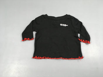 T-shirt m.l noir bords des manches et dessous rouge broderie