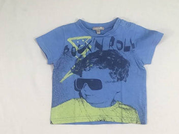 T-shirt m.c bleu , tête personnage avec lunettes de soleil