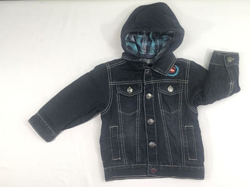Veste 2en 1 en Jeans + gilet bleu marine à capuche ammovible