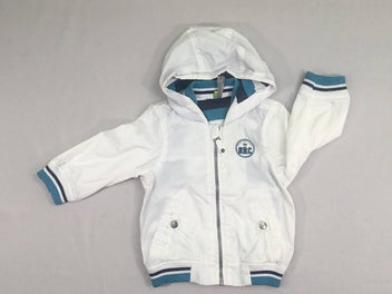 Veste coupe-vent zippée à capuche blanche  et bleue doublée jersey